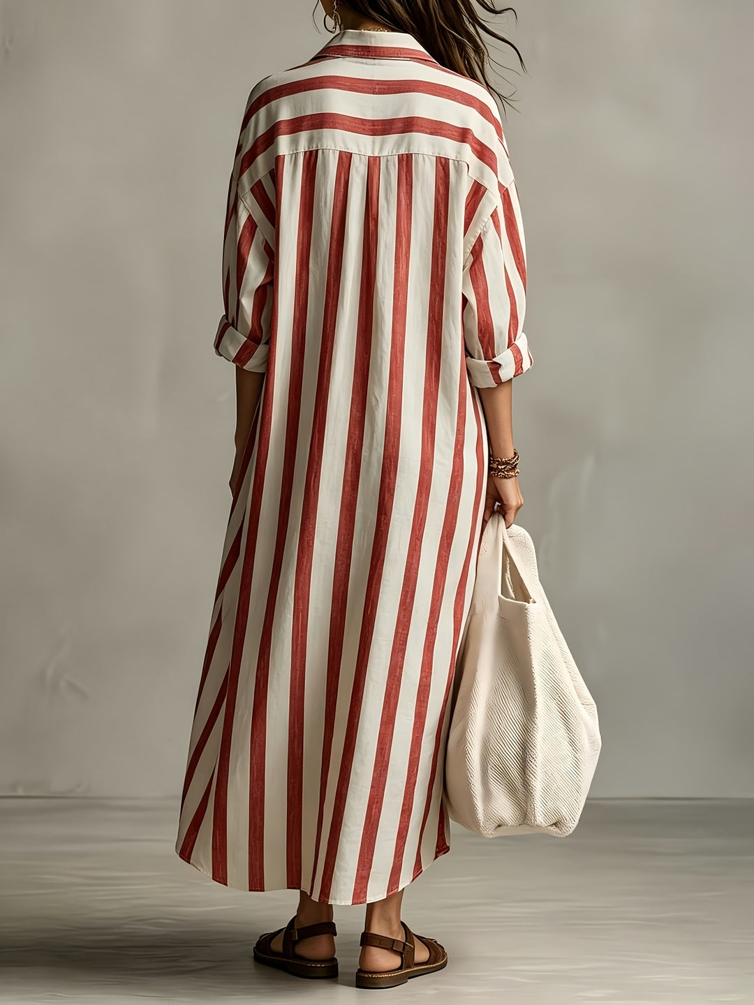 Fletcher | Relaxed V-Neck Striped Shirt Dress