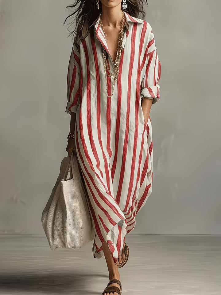 Fletcher | Relaxed V-Neck Striped Shirt Dress