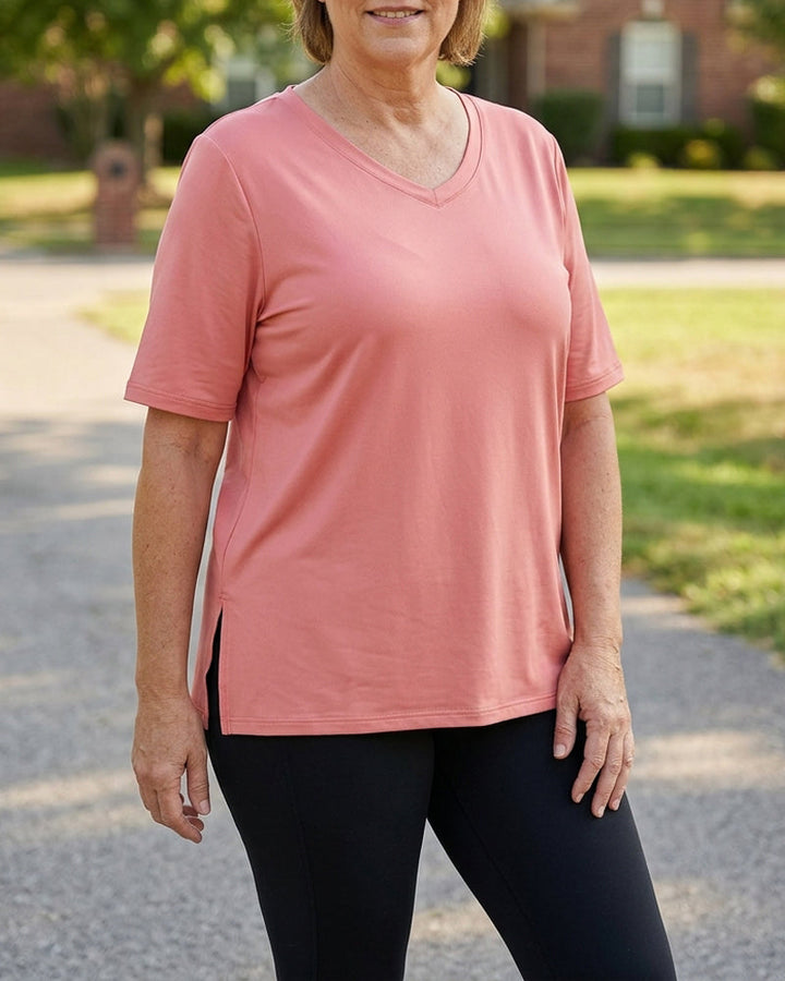 Longer Sleeve Plus Size V-Neck T-Shirt — Covers Your Arms &amp; Hides Your Belly