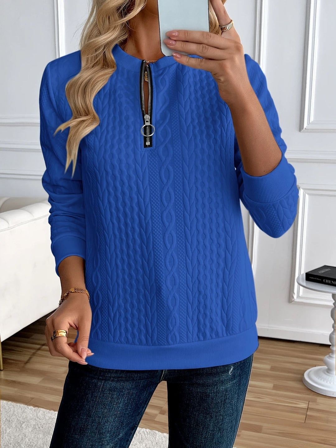 Textured Zipper Sweatshirt – Stylish &amp; Comfy