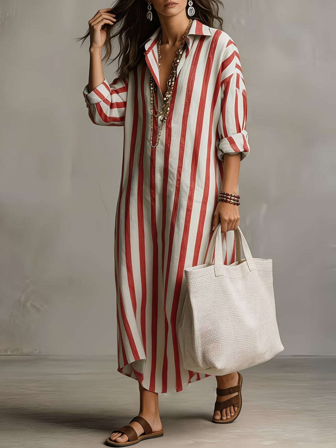 Fletcher | Relaxed V-Neck Striped Shirt Dress