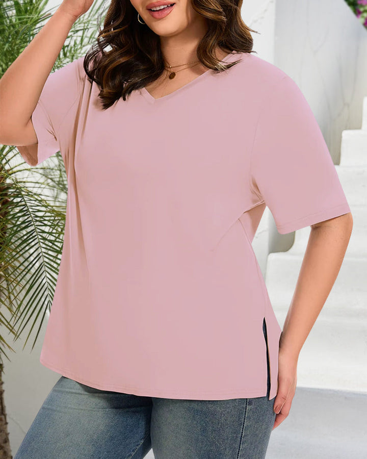 Longer Sleeve Plus Size V-Neck T-Shirt — Covers Your Arms &amp; Hides Your Belly