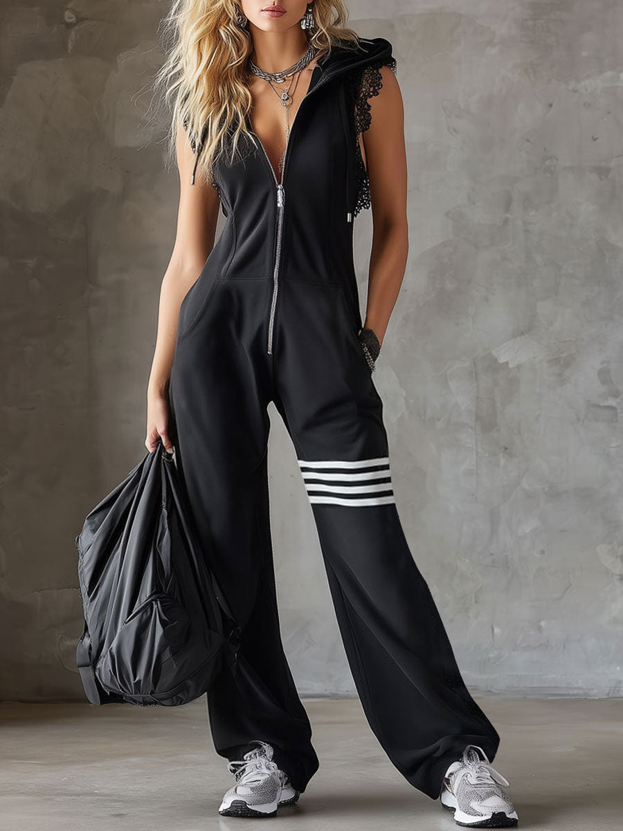 Clarissa | Retro Sporty Jumpsuit With Hood