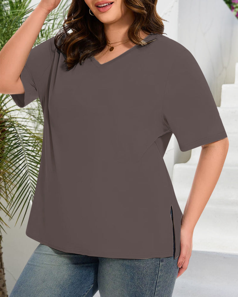 Longer Sleeve Plus Size V-Neck T-Shirt — Covers Your Arms &amp; Hides Your Belly