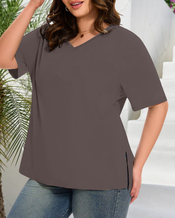 Longer Sleeve Plus Size V-Neck T-Shirt — Covers Your Arms &amp; Hides Your Belly