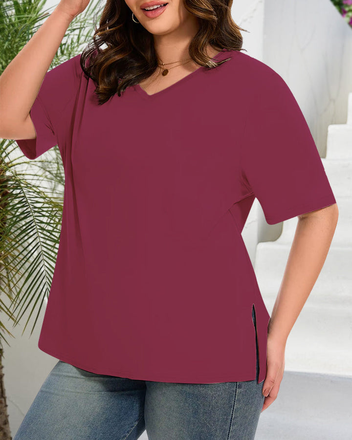 Longer Sleeve Plus Size V-Neck T-Shirt — Covers Your Arms &amp; Hides Your Belly