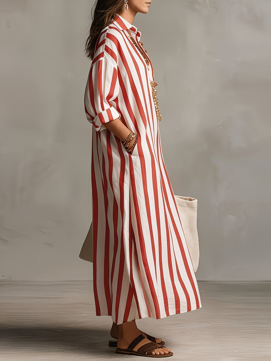 Fletcher | Relaxed V-Neck Striped Shirt Dress