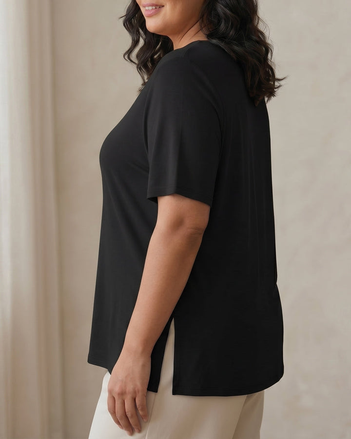 Longer Sleeve Plus Size V-Neck T-Shirt — Covers Your Arms &amp; Hides Your Belly