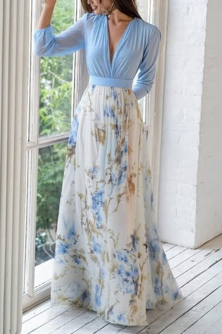 Blue Floral Maxi Dress | Long-Sleeve Top For Wedding Guests