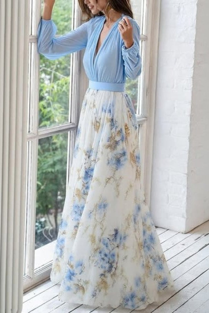 Blue Floral Maxi Dress | Long-Sleeve Top For Wedding Guests