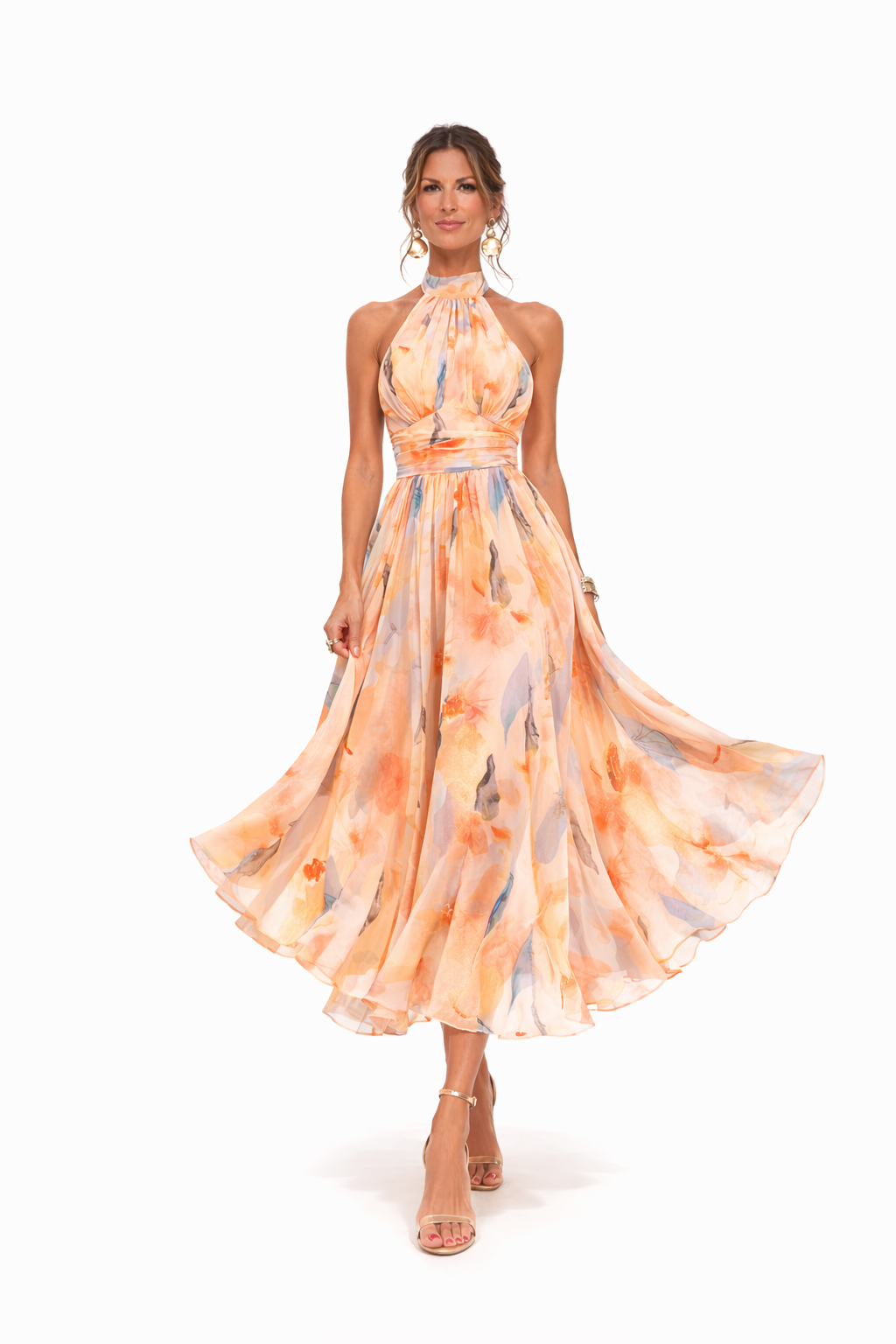 Hazel | Watercolour Print Halter Maxi Dress