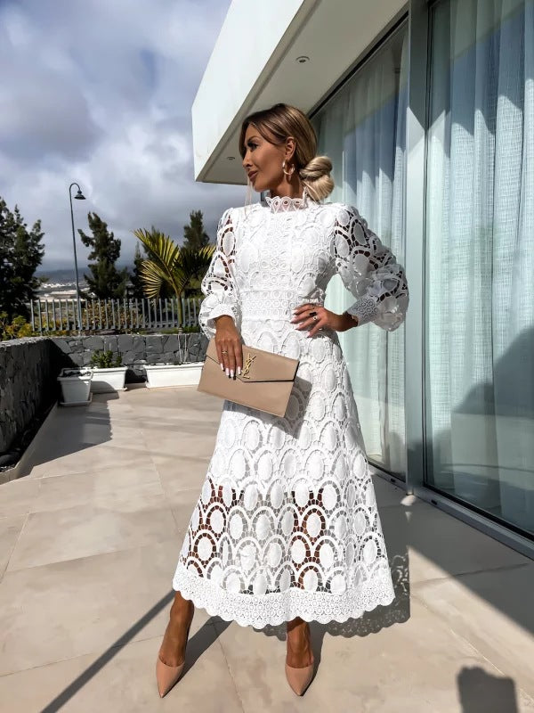 Luna’s Celestial Harmony Lace Midi Dress
