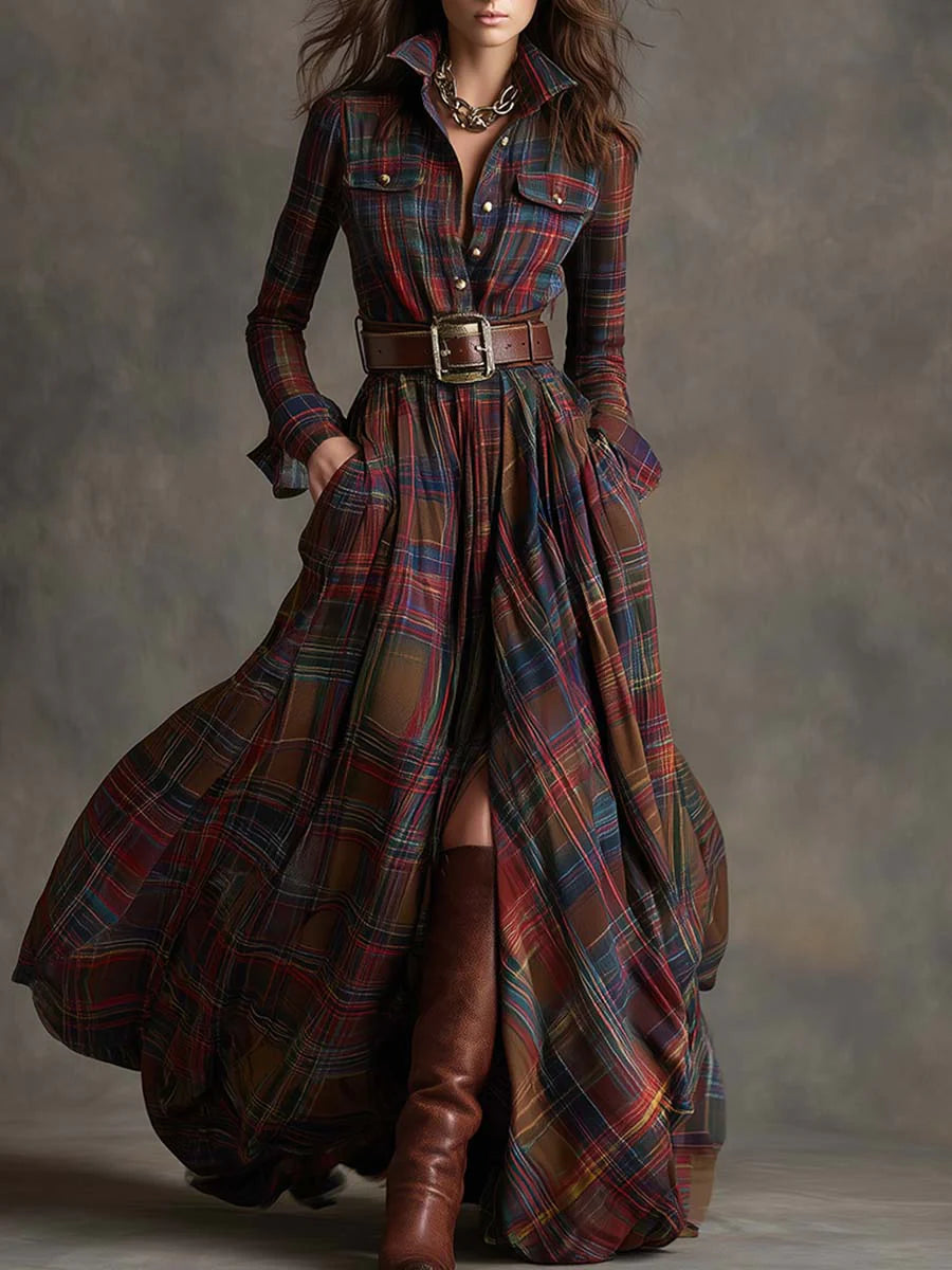 Lea ❘ Long plaid dress with belt