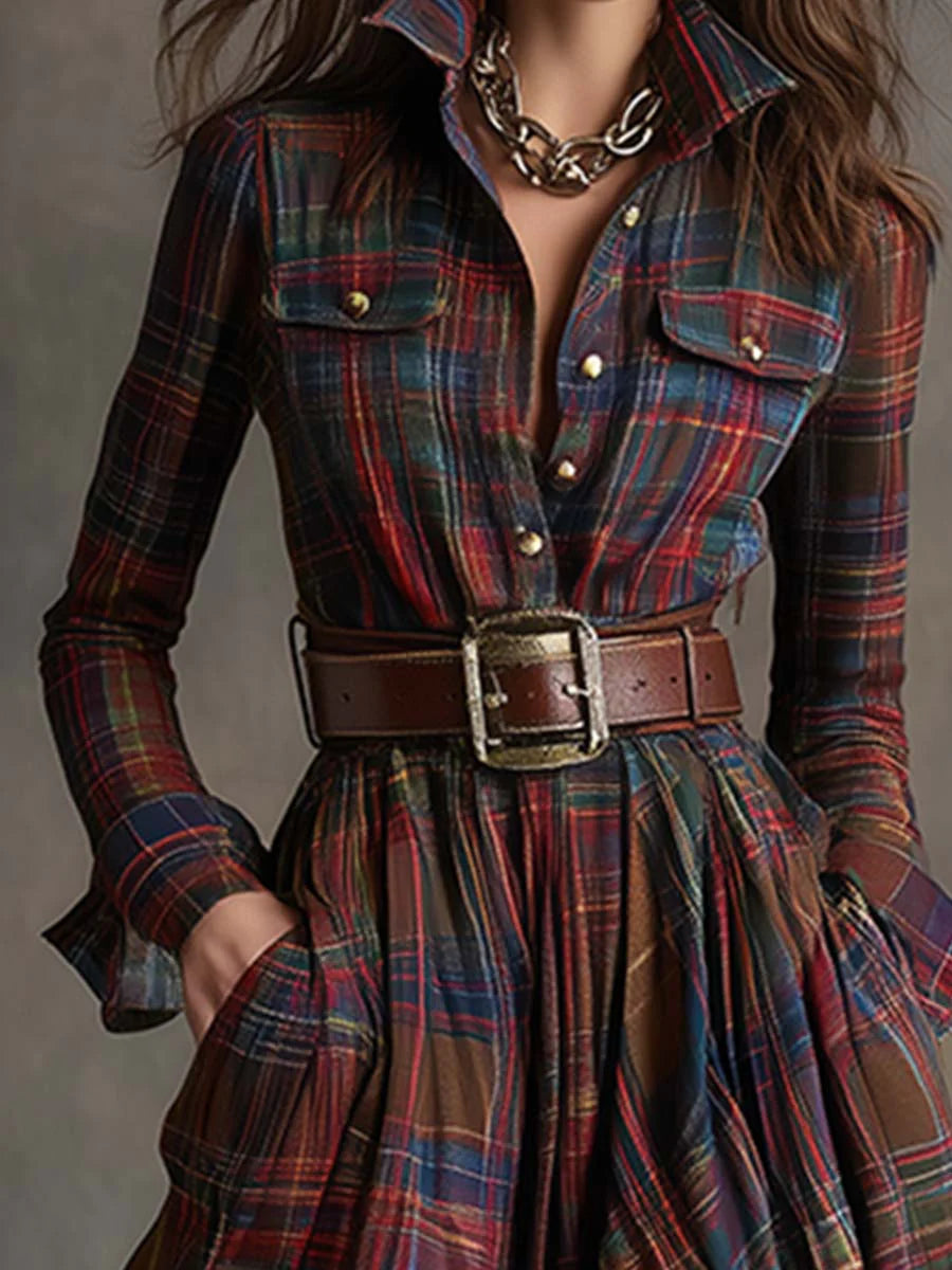 Lea ❘ Long plaid dress with belt