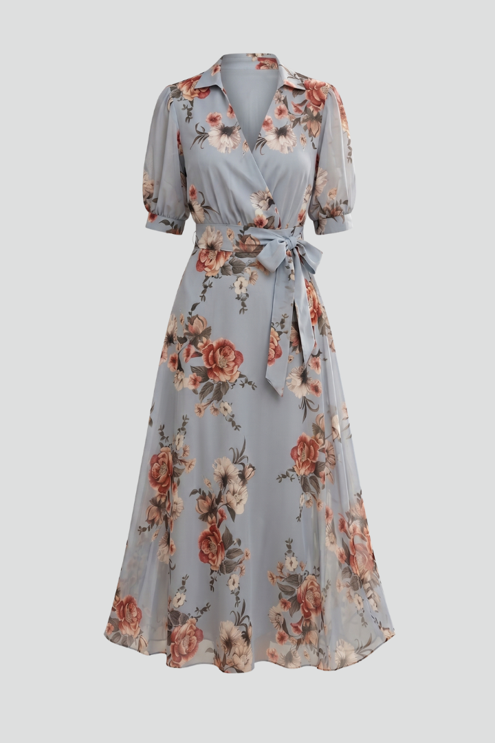 Leah | Women’s Midi Dress with V-Neck and Floral Pattern