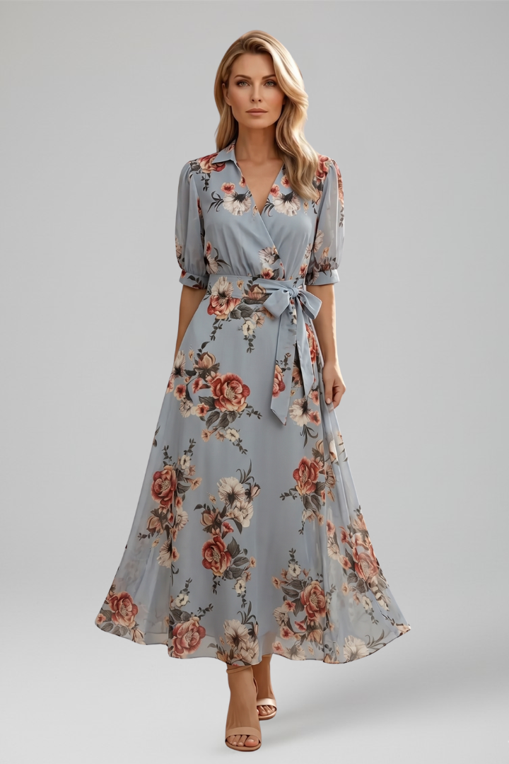 Leah | Women’s Midi Dress with V-Neck and Floral Pattern