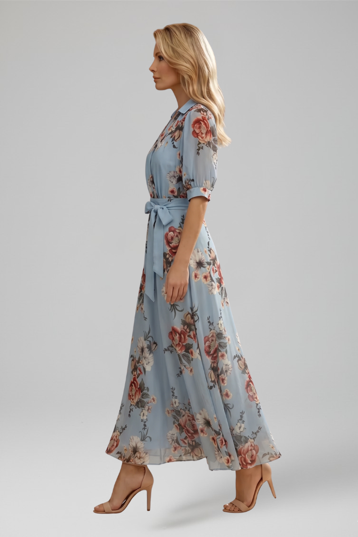 Leah | Women’s Midi Dress with V-Neck and Floral Pattern