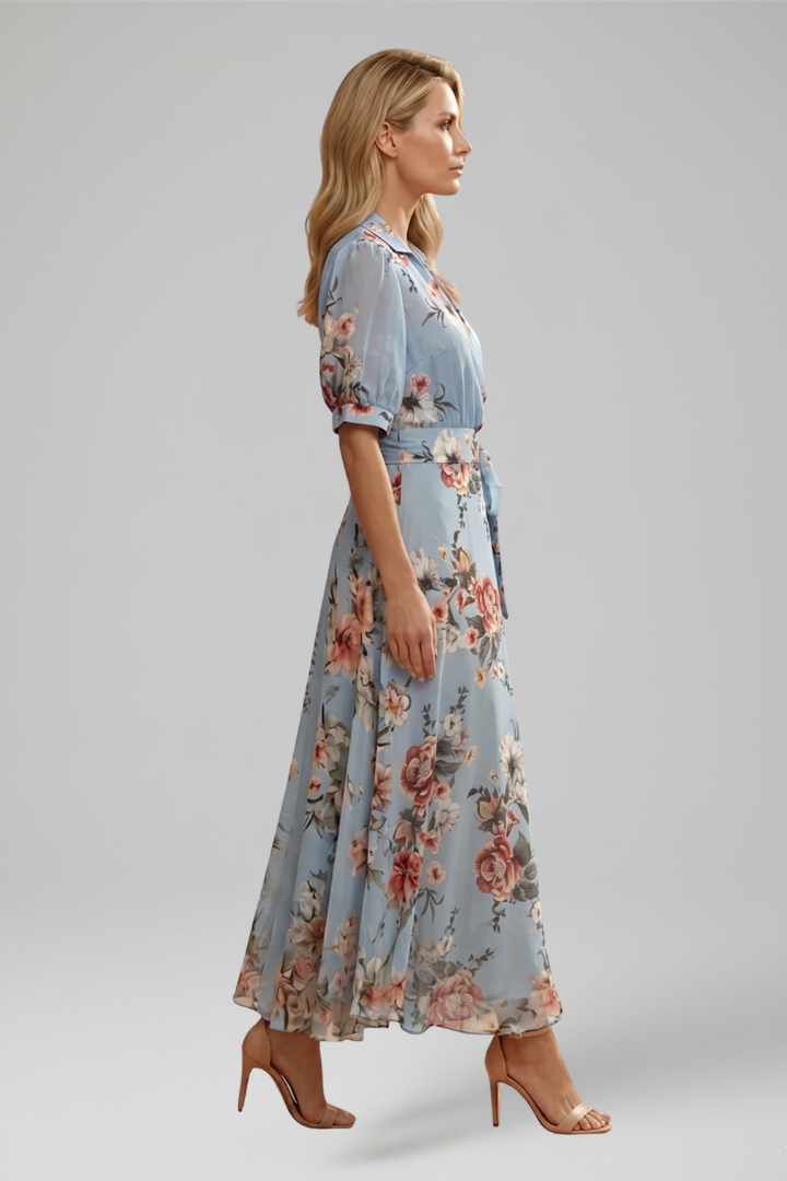 Leah | Women’s Midi Dress with V-Neck and Floral Pattern
