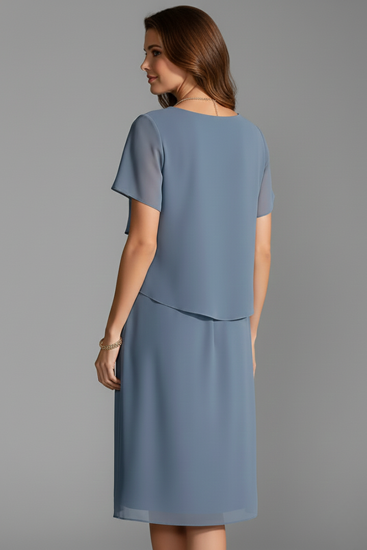Women’s Short Sleeve Dress with Layered Front and Straight Hem