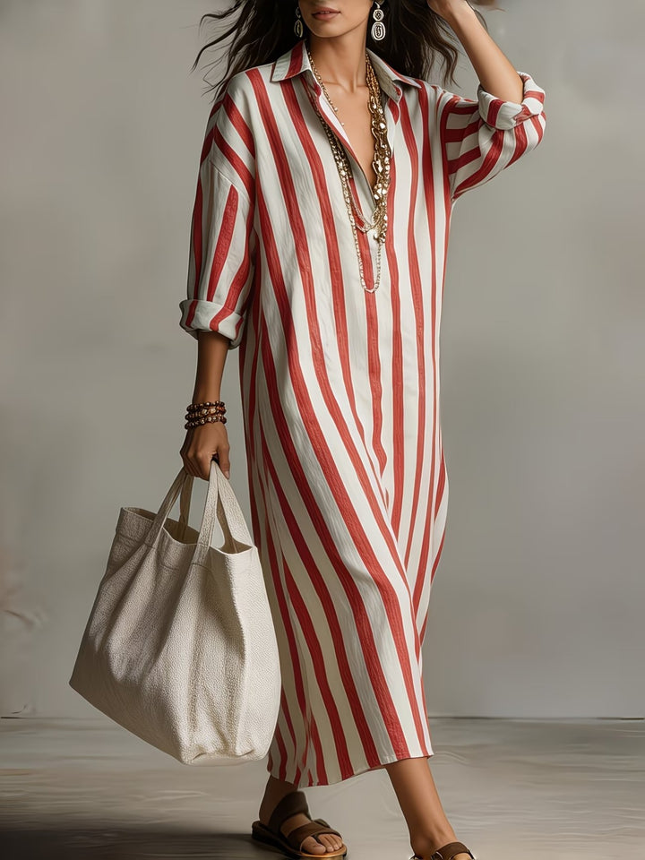 Fletcher | Relaxed V-Neck Striped Shirt Dress