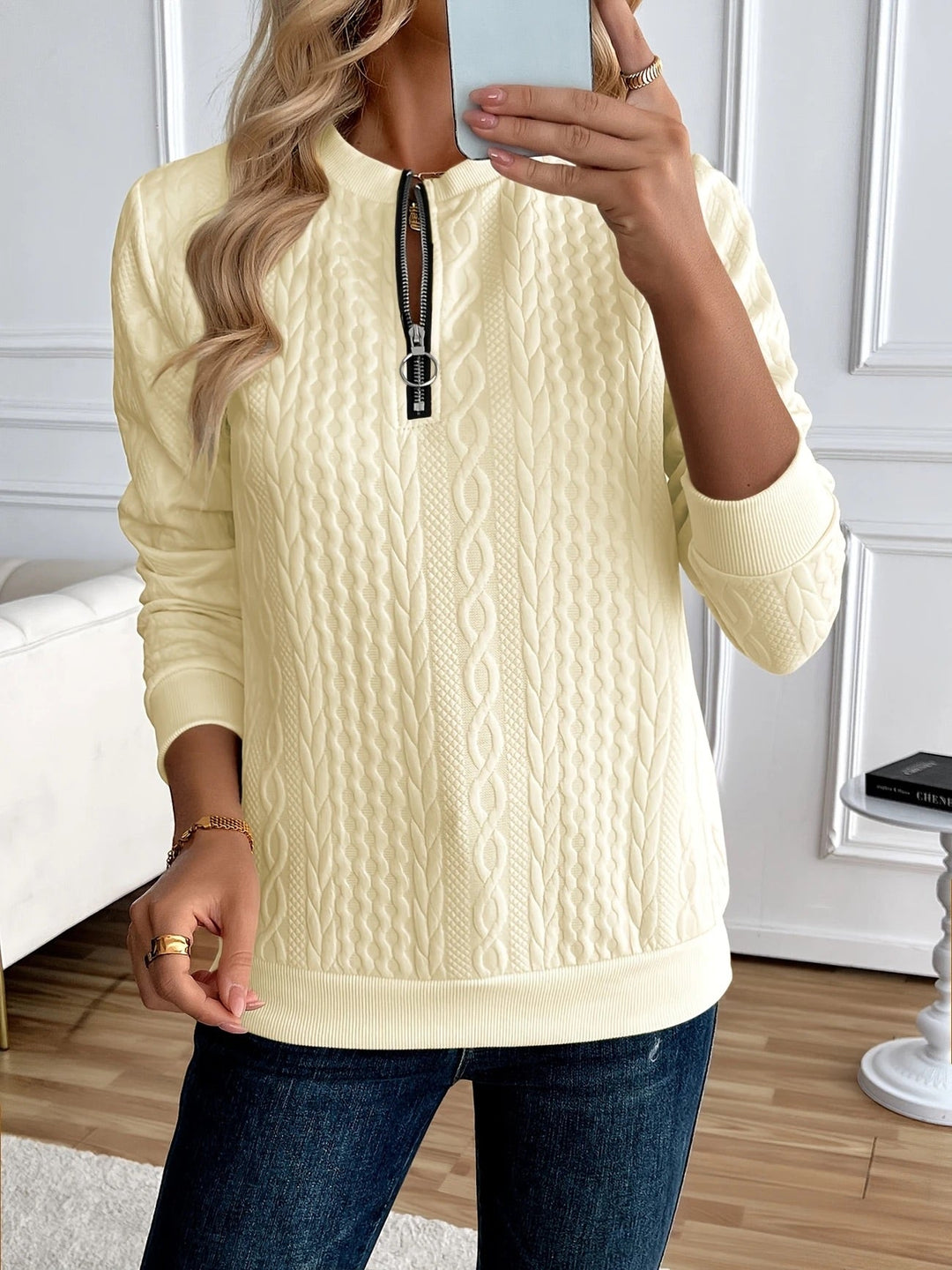 Textured Zipper Sweatshirt – Stylish &amp; Comfy