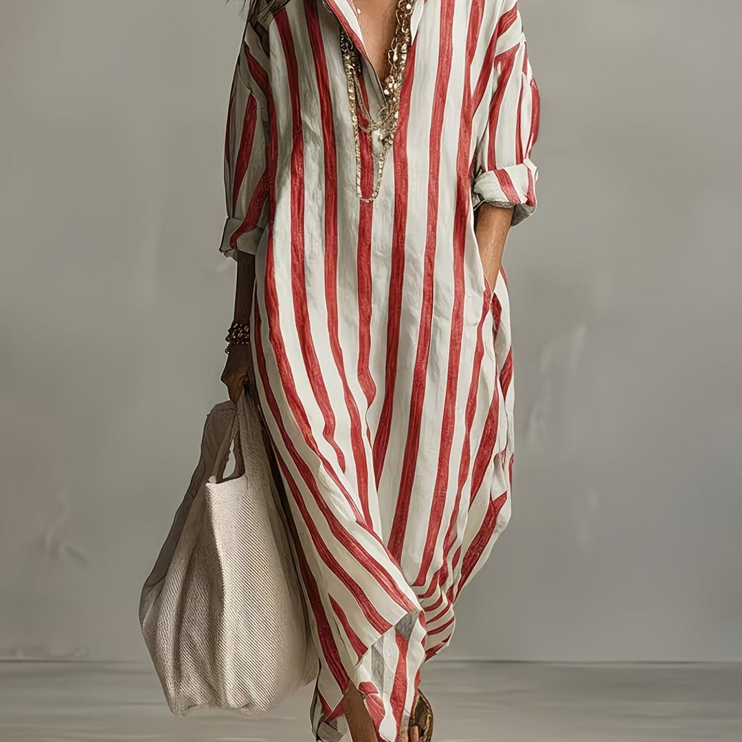 Fletcher | Relaxed V-Neck Striped Shirt Dress