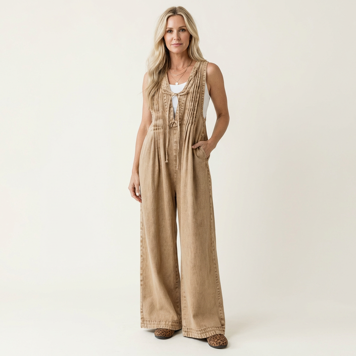 Griselda | Pleated Wide-Leg Denim Jumpsuit