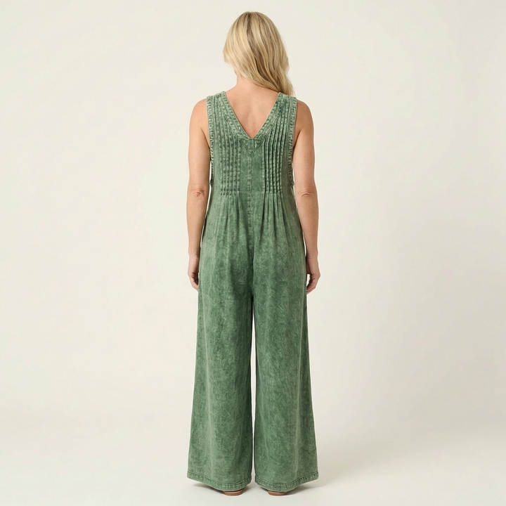 Griselda | Pleated Wide-Leg Denim Jumpsuit