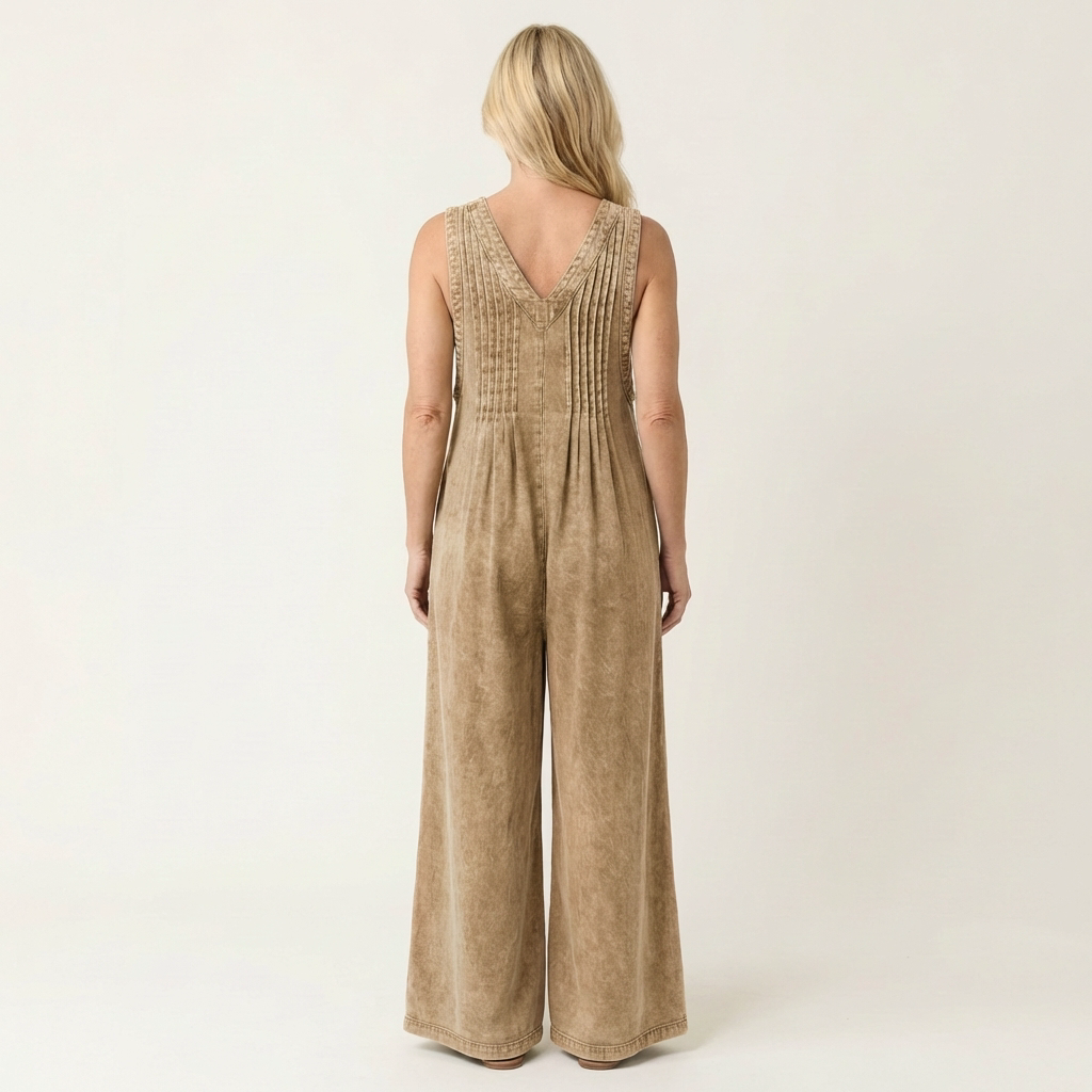 Griselda | Pleated Wide-Leg Denim Jumpsuit