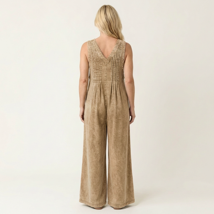 Griselda | Pleated Wide-Leg Denim Jumpsuit