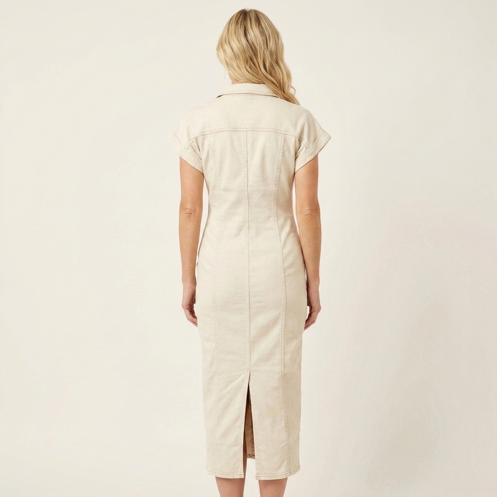Maya | Midi Denim Bodycon Dress with Front Buttons
