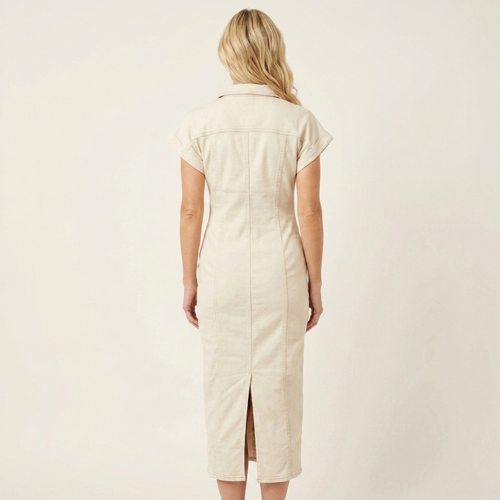 Maya | Midi Denim Bodycon Dress with Front Buttons
