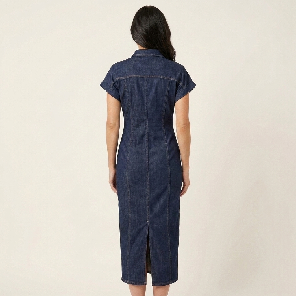 Maya | Midi Denim Bodycon Dress with Front Buttons