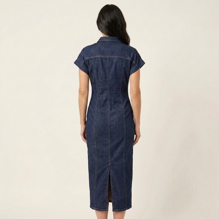 Maya | Midi Denim Bodycon Dress with Front Buttons