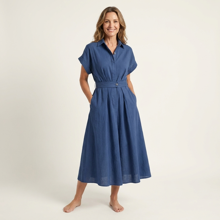 Melody | Denim Midi Button-Up Dress with Belt