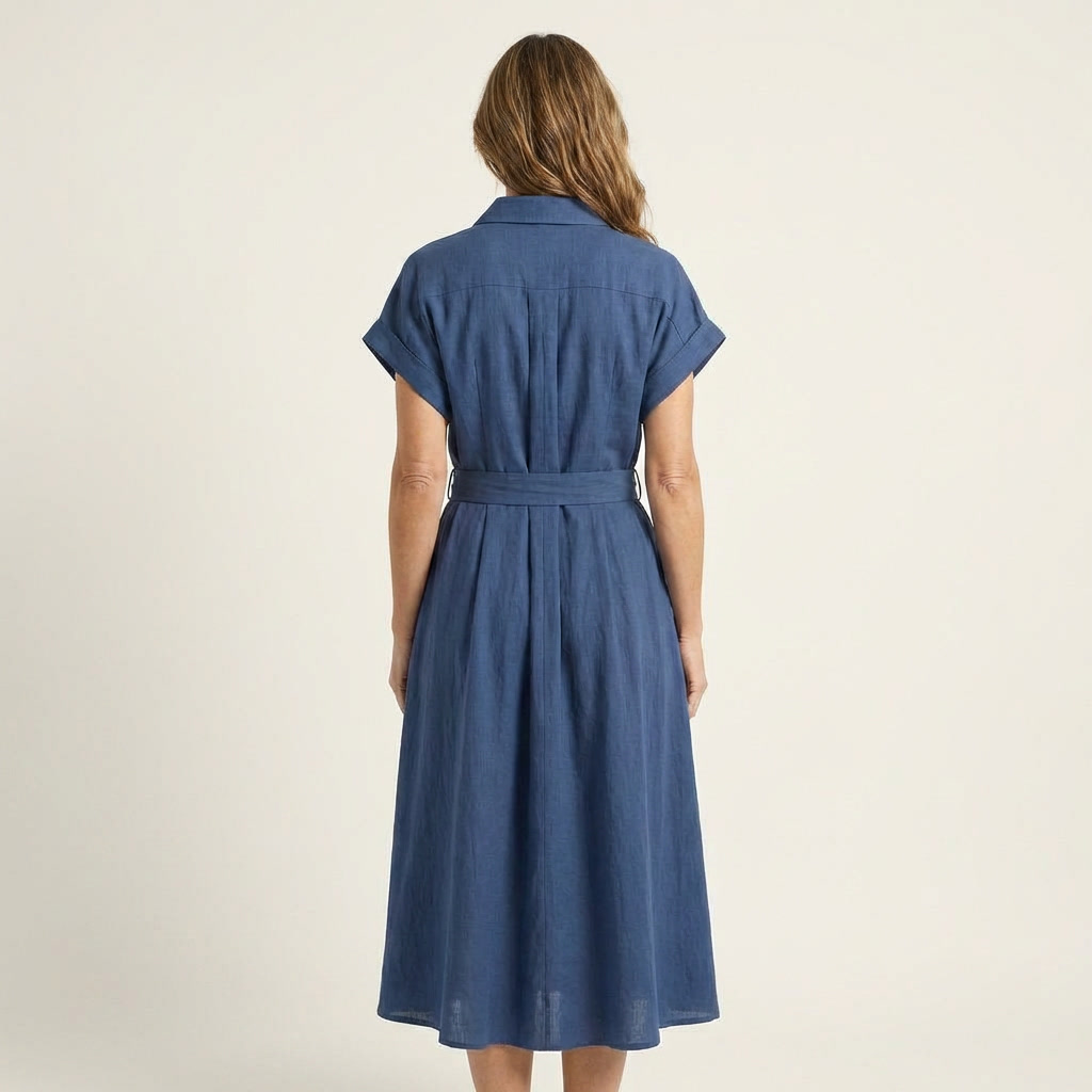 Melody | Denim Midi Button-Up Dress with Belt