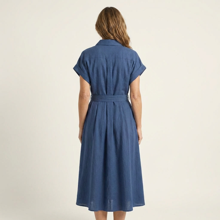 Melody | Denim Midi Button-Up Dress with Belt