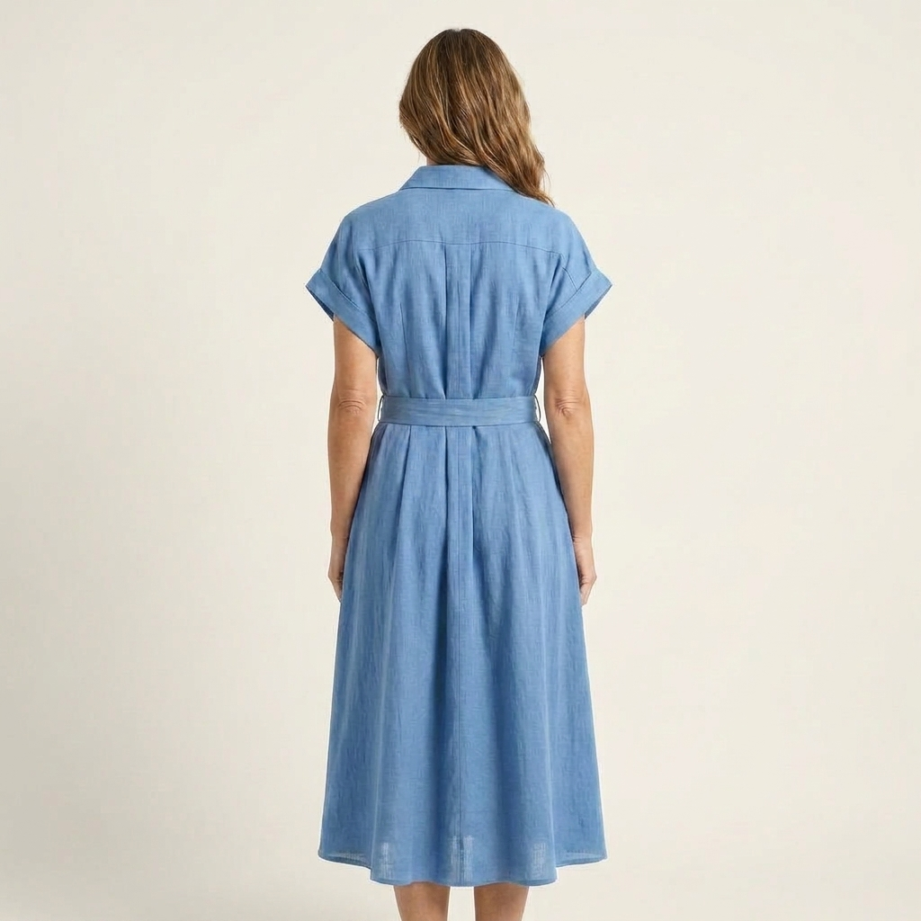Melody | Denim Midi Button-Up Dress with Belt