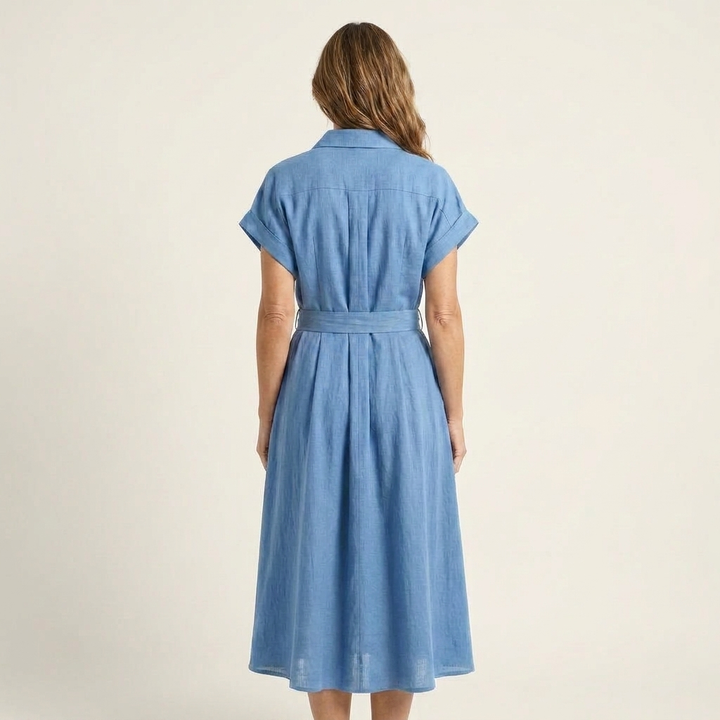 Melody | Denim Midi Button-Up Dress with Belt
