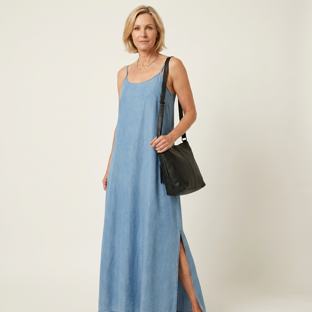 Azure | Side Slit Denim Maxi Dress