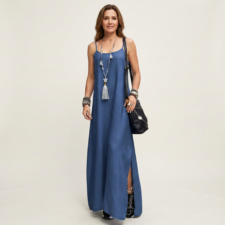 Azure | Side Slit Denim Maxi Dress