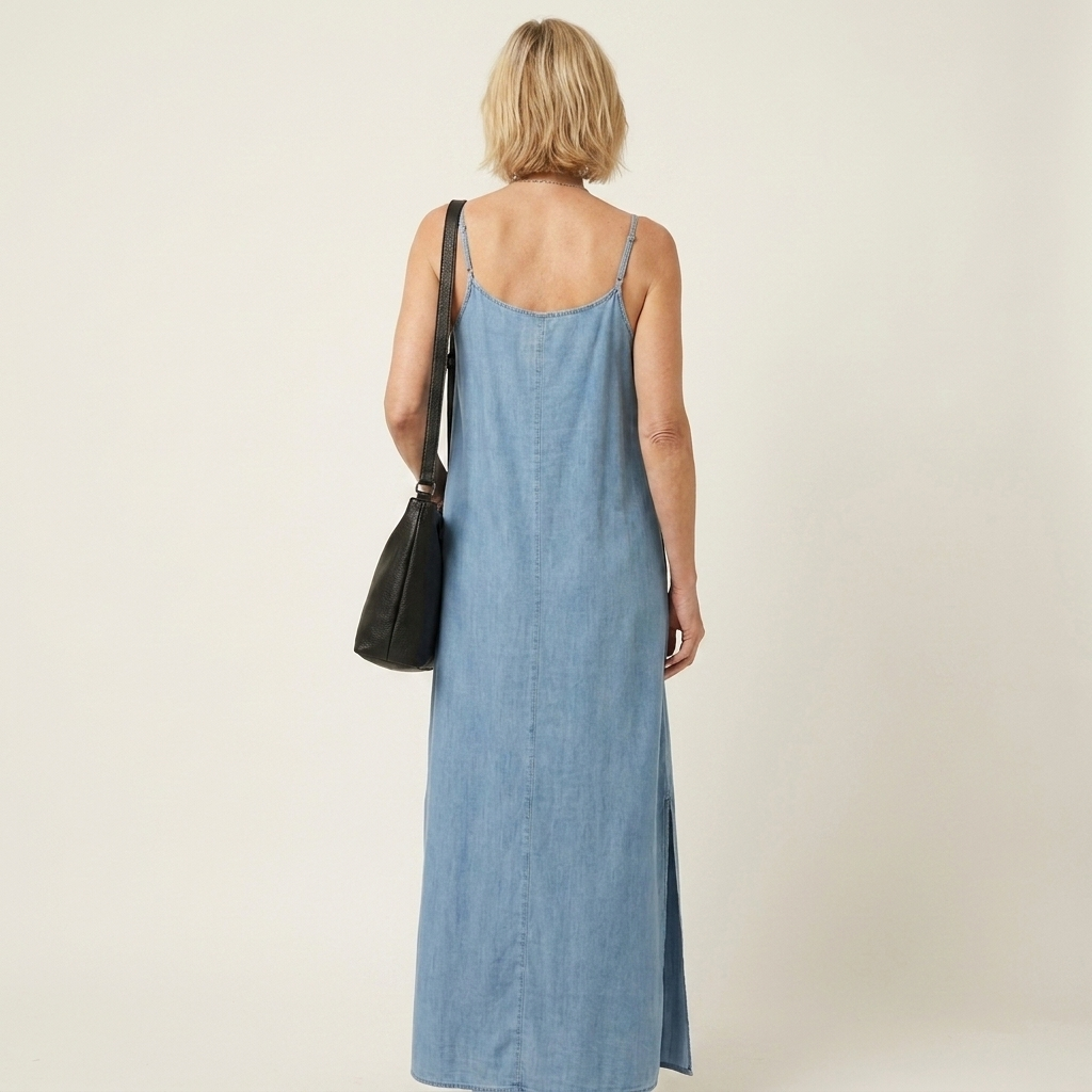 Azure | Side Slit Denim Maxi Dress