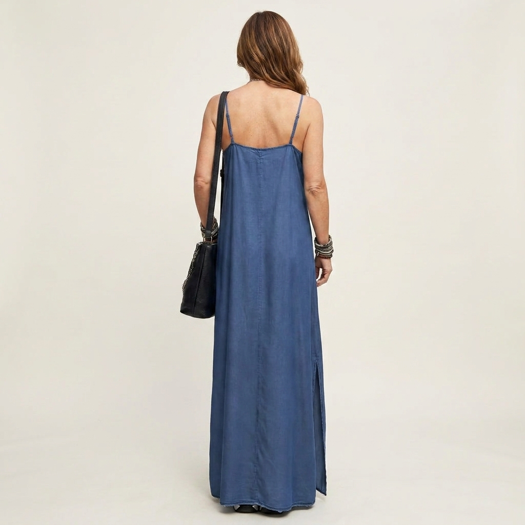 Azure | Side Slit Denim Maxi Dress