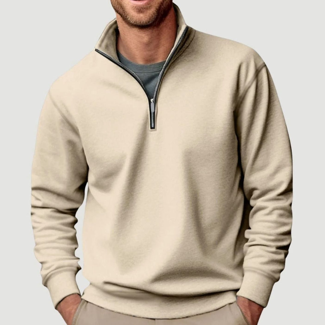 Men's Collared Quarter-Zip Casual Collar Sweatshirt Pullover - Beige