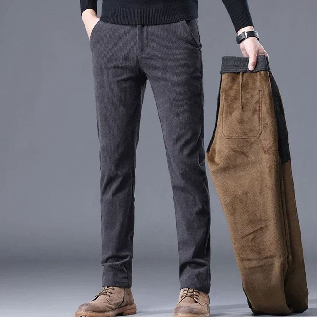 Men's Fleece-Lined Corduroy Warm Pants Thermal Winter Trousers - Dark Grey