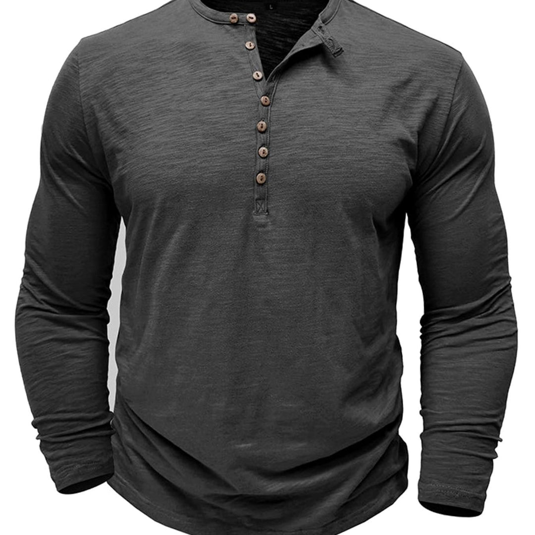 Men's Long-Sleeve Button-Up Henley Shirt