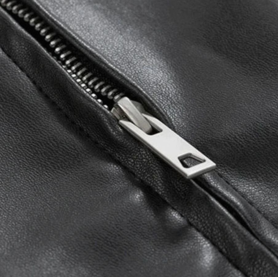 Men's Oversized Black Leather Bomber Jacket Boxy Zip-Up