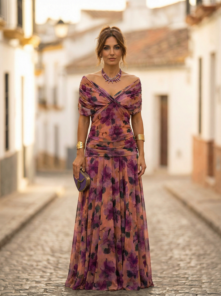 Leo | Elegant V-neck Long Frilled Dress for Women | Wedding