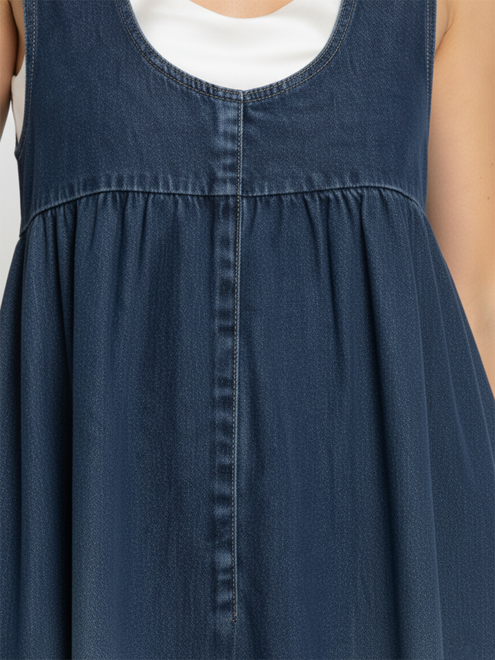 Karen | Vintage-Inspired Washed Denim Maxi Dress with Soft Cotton Accents