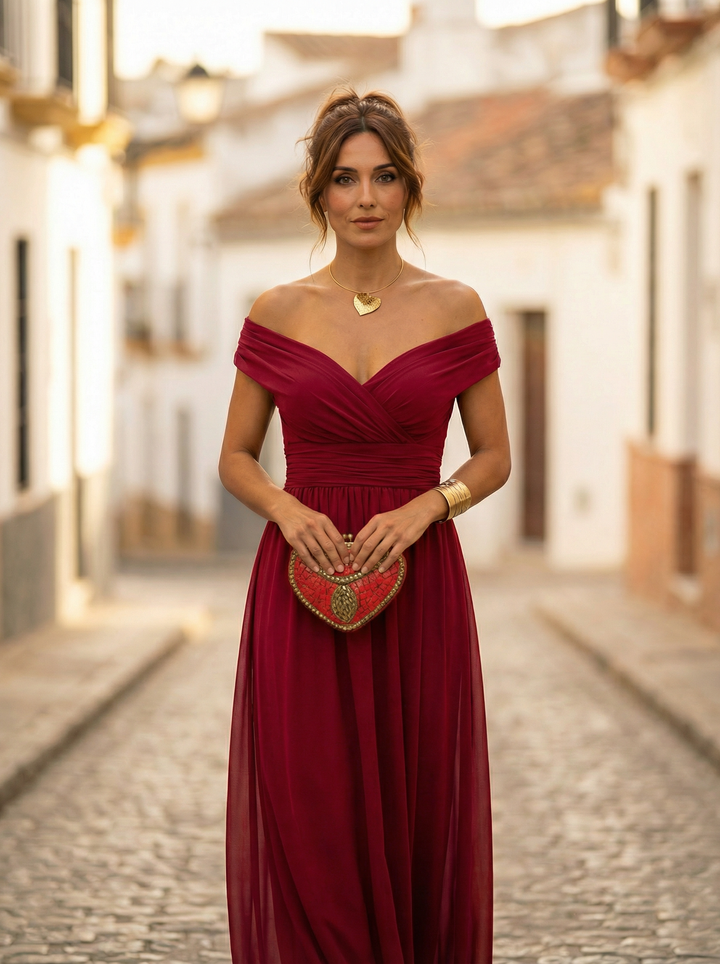 Leo | Elegant V-neck Long Frilled Dress for Women | Wedding